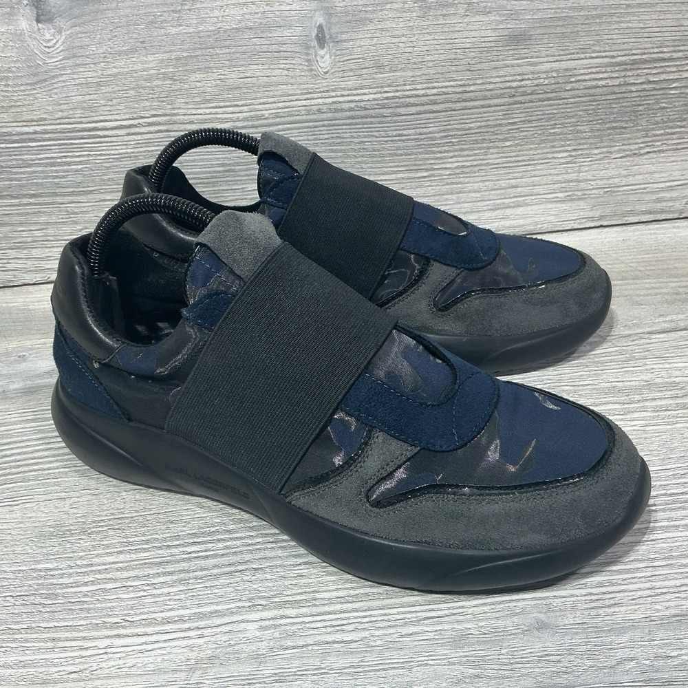 Karl Lagerfeld Paris Mens Trainers Blue Camouflage Slip On Sneakers Size 41-8 US